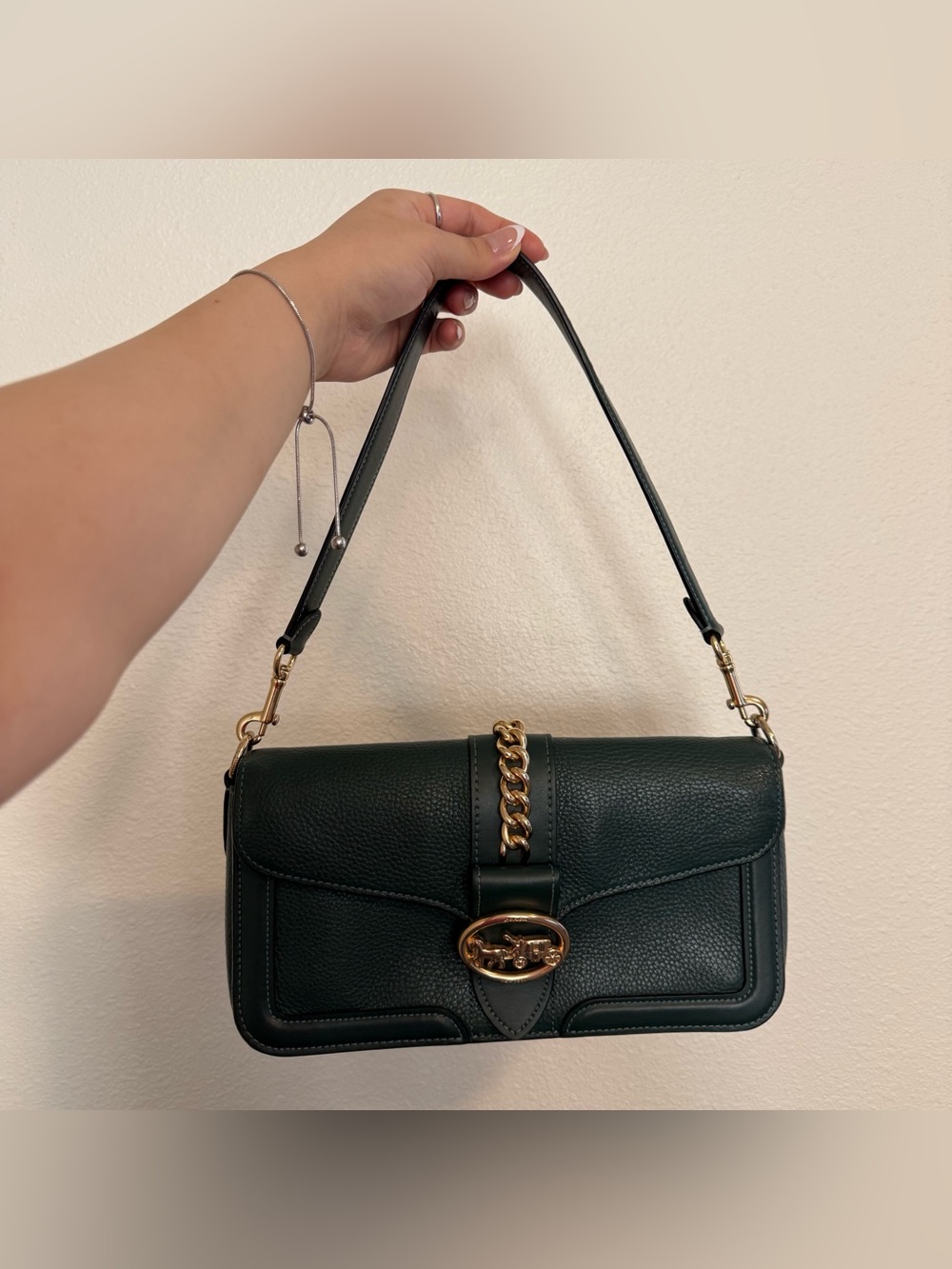 coach dark ivy pebbled leather georgie shoulder bag